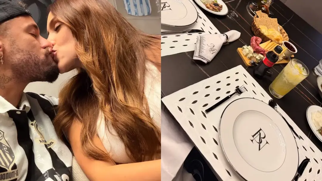 Detalhe personalizado no jantar romântico de Bruna Biancardi e Neymar, com louça marcando as iniciais B e N. É visível …