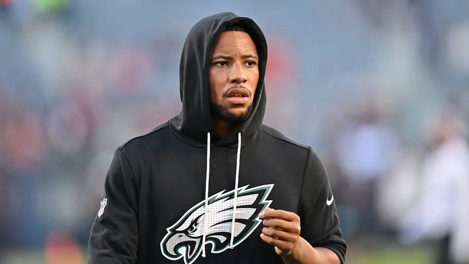 Saquon Barkley, running back dos Eagles, está com lesão no isquiotibial e com status questionável para o jogo contra os…