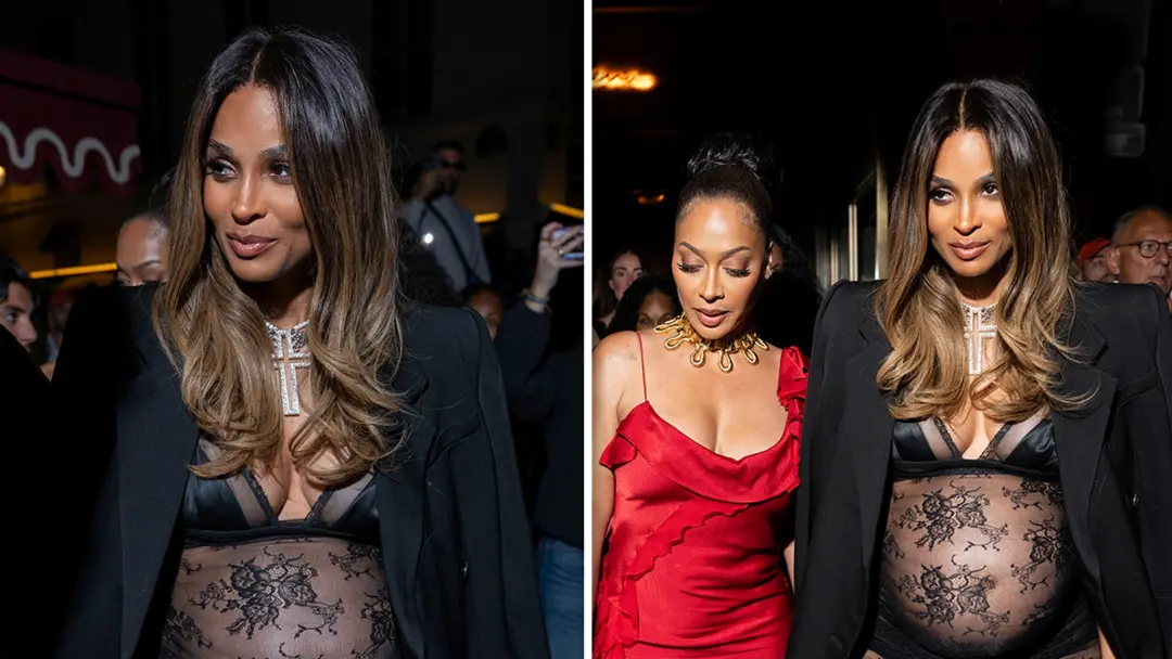 Ciara mostrou a barriga de grávida em um look de renda transparente durante um passeio em Paris com La La Anthony. A vi…