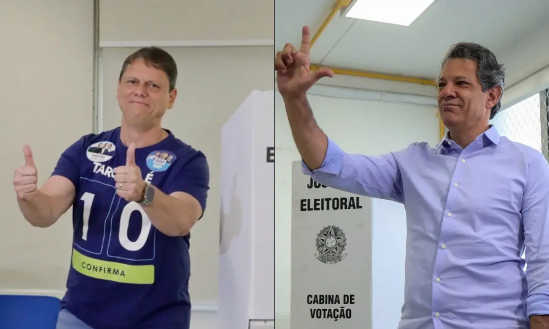 Tarcísio e Haddad votaram quase na mesma hora, em São Paulo, domingo, na capital. Mesmo com levantamentos mostrando van…