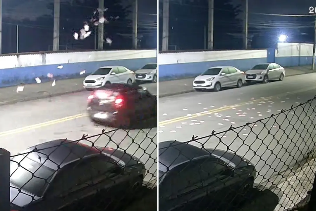 Carro despejou centenas de santinhos em frente a um local de votação em Guarujá, litoral de São Paulo, na madrugada de …
