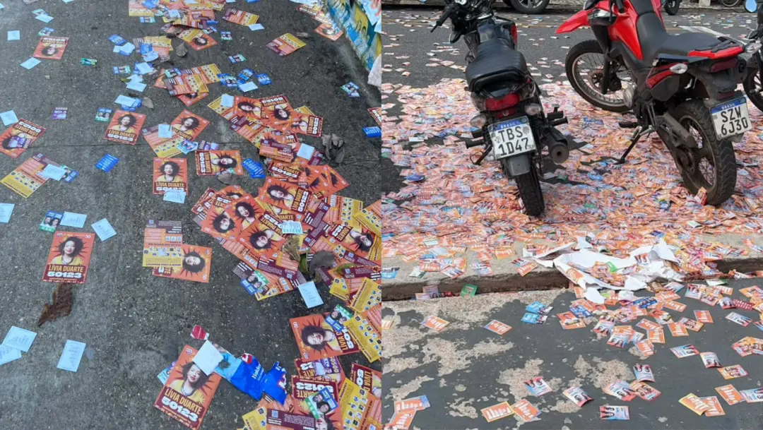 Derrame de santinhos em Belém e Ananindeua no dia 4 de outubro. Espalhar propaganda perto de locais de votação é irregu…