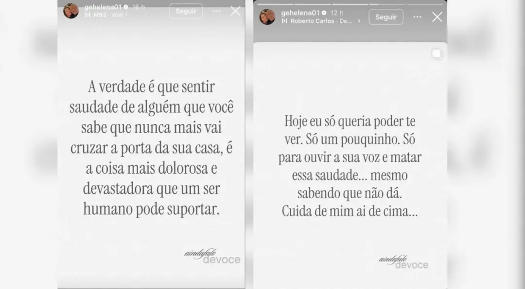 Geralda Helena, viúva do cantor Rick, compartilhou mensagens sobre a dor de sentir saudade de quem partiu. A sensação d…