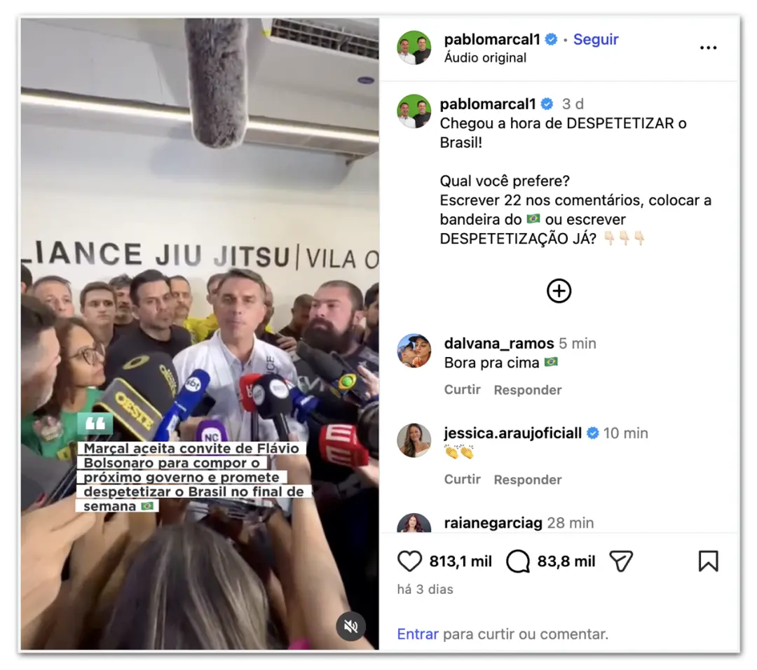 Marçal teve 7,3 milhões de engajamentos em quatro dias, enquanto Flávio Bolsonaro registrou 5,4 milhões no mesmo períod…