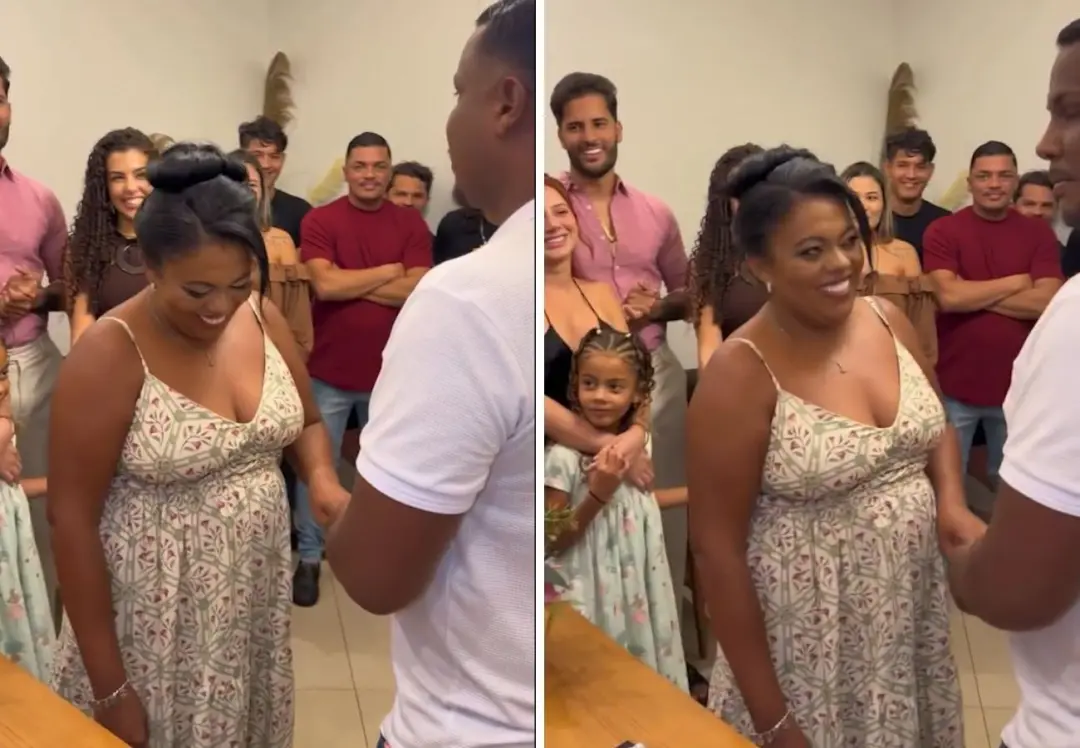 Eliziane Ferreira Cruz casou em Palmas, no Tocantins, em um cartório. A surpresa aconteceu em meio à chuva, com a prese…