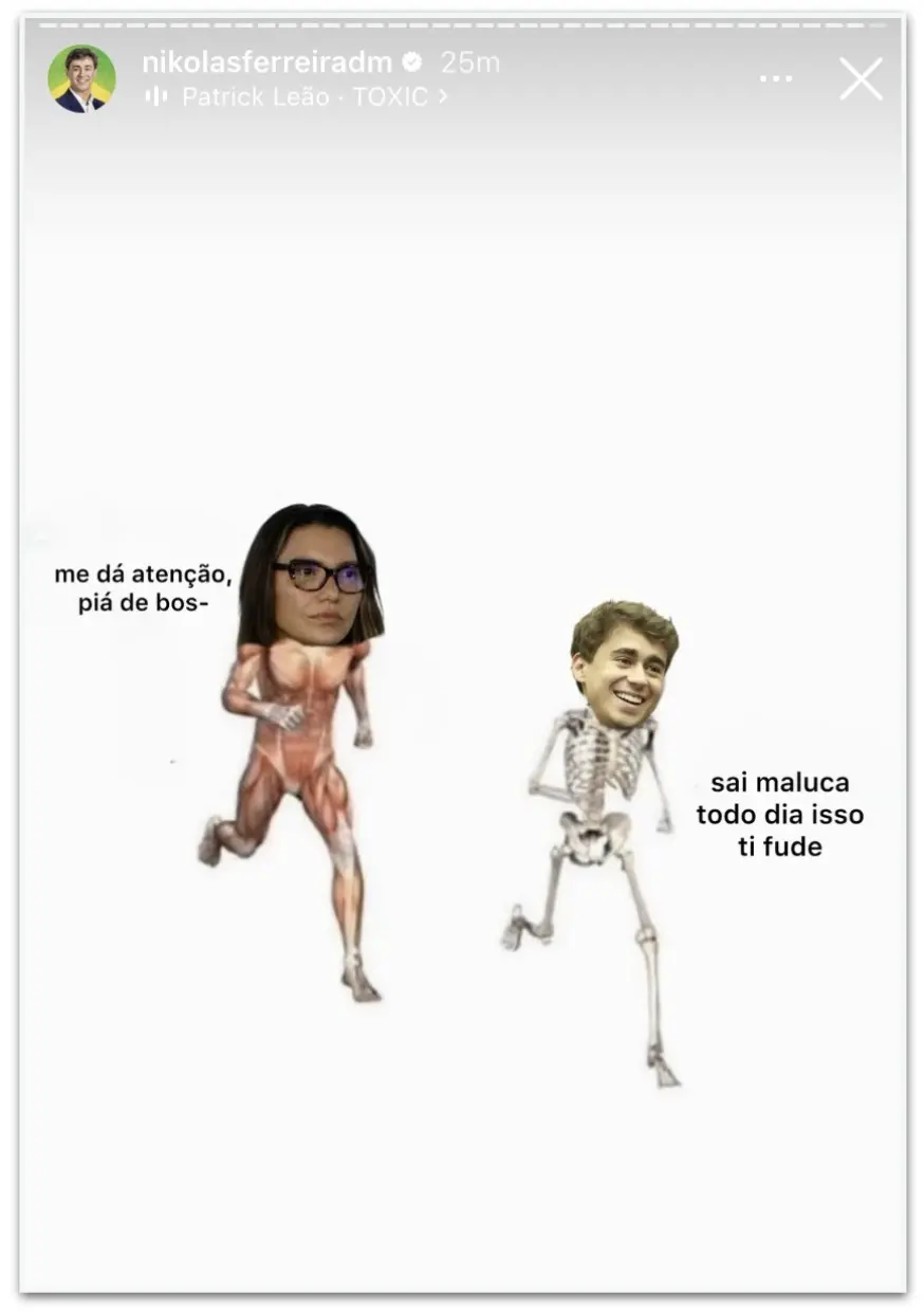 Nikolas Ferreira respondeu a críticas de Janja Lula da Silva usando um meme em seus stories. A primeira dama chamou o d…
