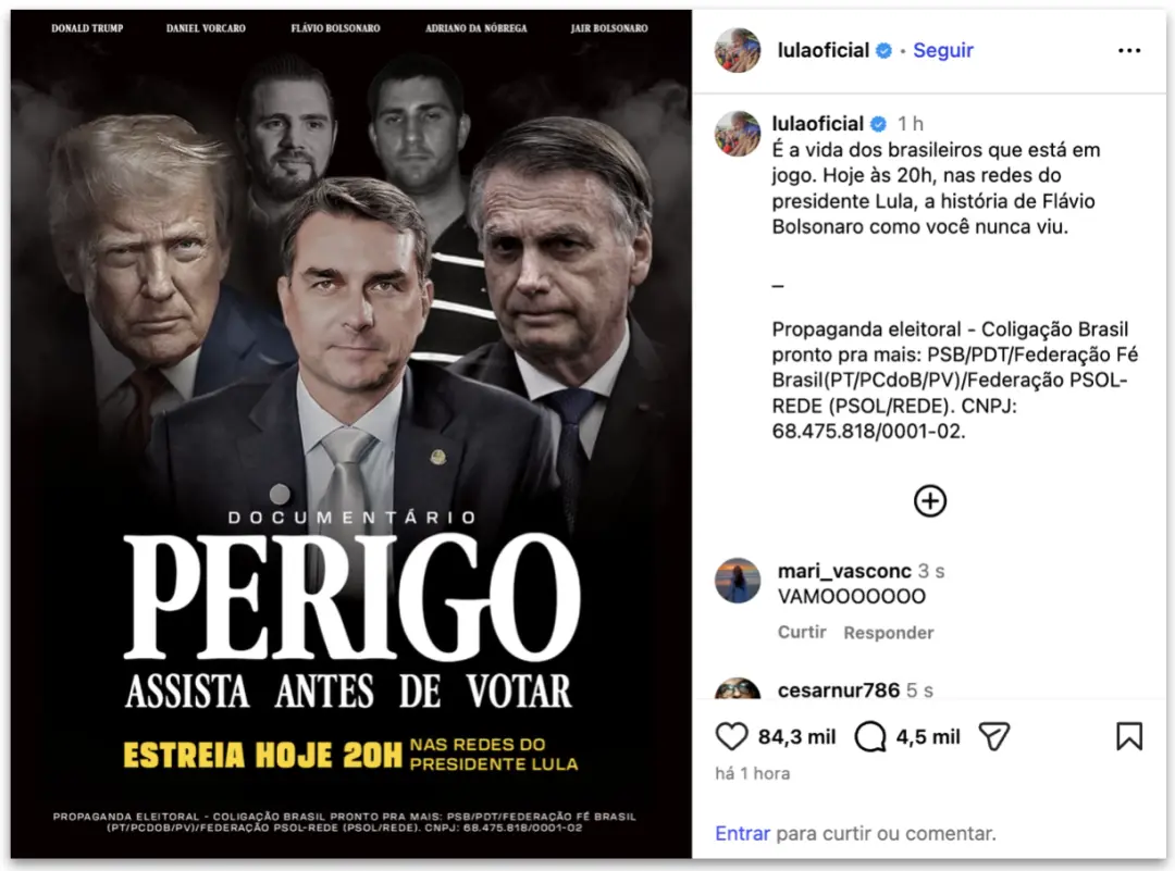 Lula lança o documentário Perigo sobre Flávio Bolsonaro nesta sexta feira. A peça mostra a história dele e traz imagens…