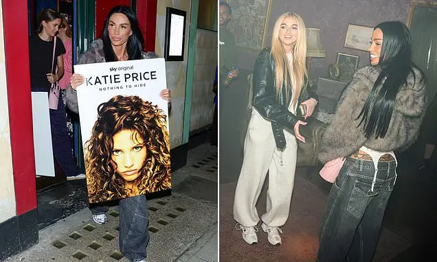 Katie Price pegou um pôster gigante dela do evento de reality show em Londres antes de ir para Thorpe Park com a filha.…