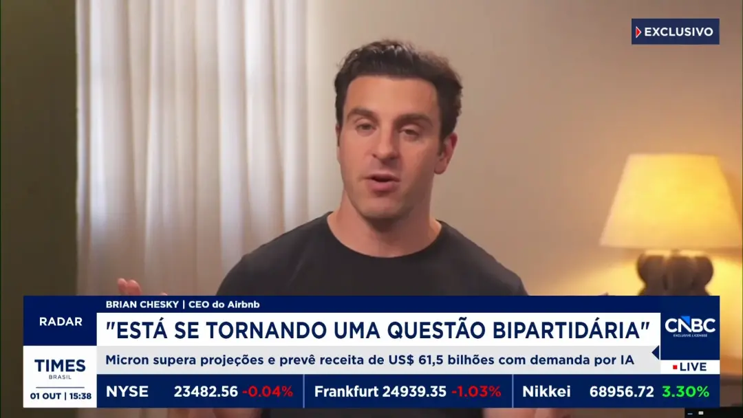Brian Chesky, CEO do Airbnb, diz que a oposição à inteligência artificial virou um assunto partidário nos Estados Unido…
