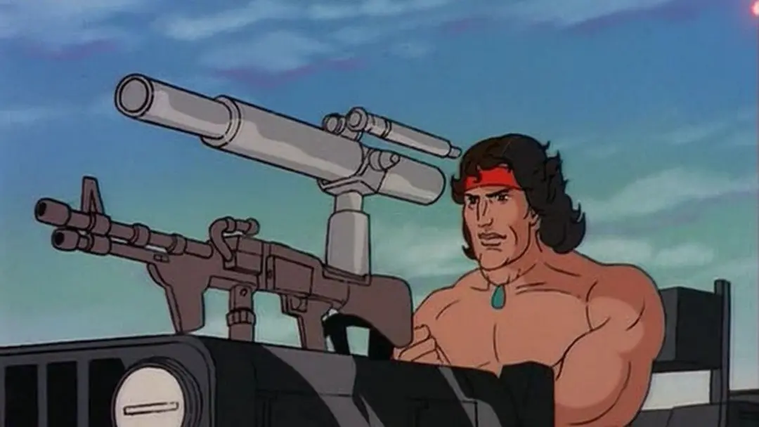 Rambo, herói de cinema de ação dos anos 80, virou estrela de desenho animado no sábado de manhã em 1986 com Rambo: A Fo…