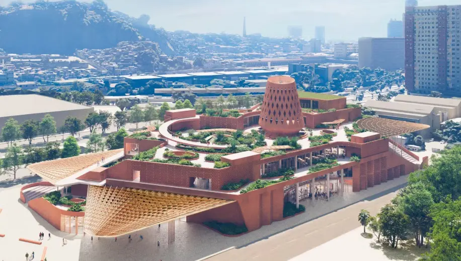 Biblioteca dos Saberes de Francis Kéré avança na Praça Onze, projeto que usará área do Terreirão do Samba. O desenho co…