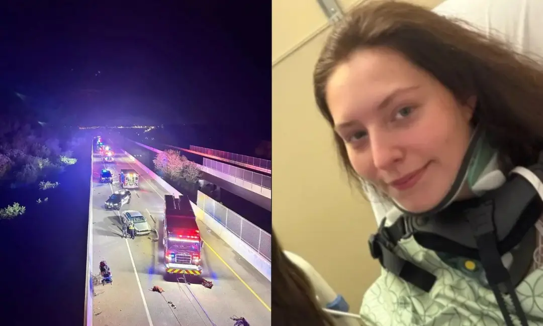 Kyra Kinnison, estudante americana, caiu de uma ponte de 21 metros em Kansas após um acidente com quatro carros. Foi um…