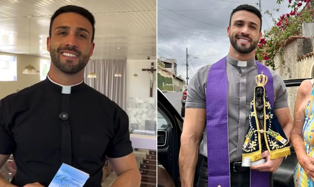 Padre João Paulo de 33 anos teve vídeo com mais de 370 mil visualizações na Paróquia Nossa Senhora Aparecida, em Vargin…