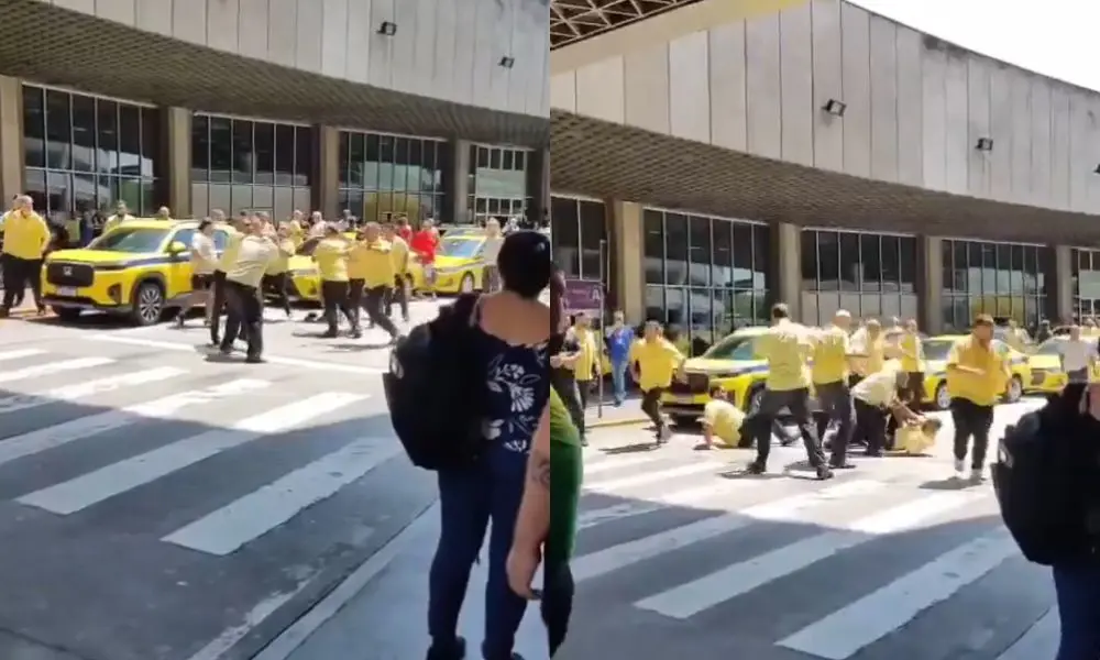 Aeroporto Galeão, Rio de Janeiro, viu taxistas de cooperativas e Táxi.Rio trocarem socos durante uma briga por retirada…