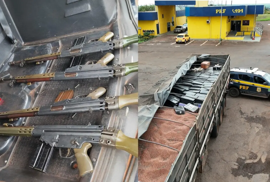 6,3 toneladas de maconha e quatro fuzis foram apreendidos pela PRF em Naviraí, no MS, dentro de uma carga de sementes d…