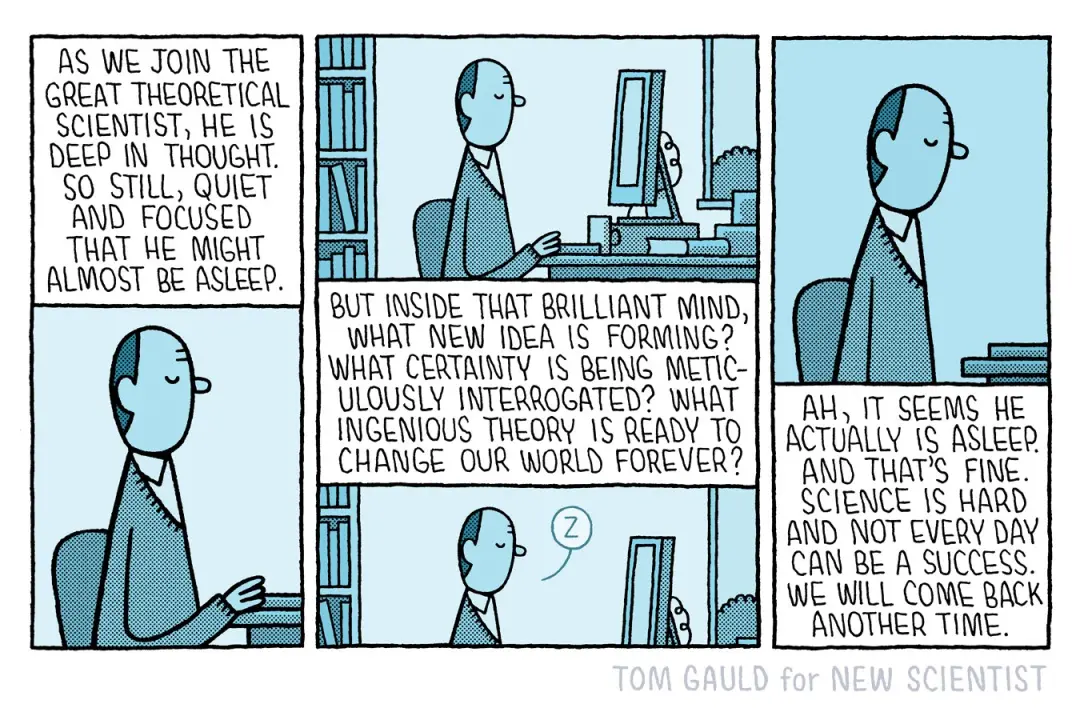 Tom Gauld se encontrou com um cientista teórico importante. Essa conversa mostra como a ciência continua gerando debate…