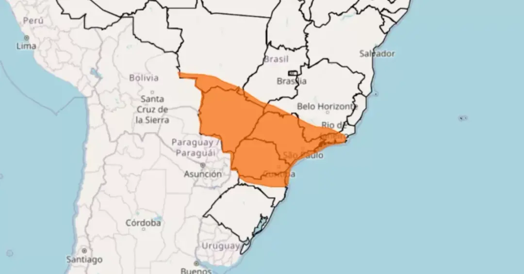 Alerta de tempestade prevê ventos de até 100 km/h, chuva intensa e granizo em partes do Sul, Sudeste e Centro-Oeste nes…