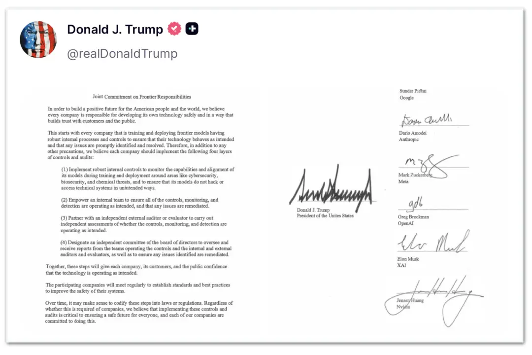 Trump diz ter feito acordo com líderes das big techs para autorregulação da inteligência artificial. Ele mantém a postu…