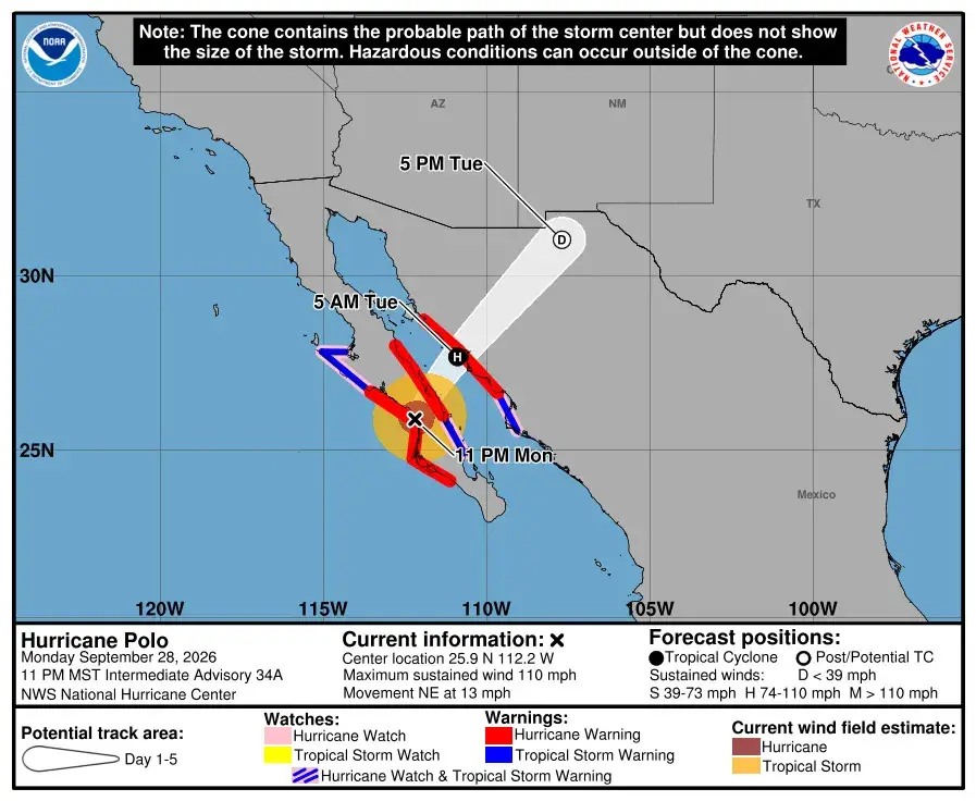 Furacão Polo atingiu a costa do México com ventos de até 175 km/h, causando risco de inundações na Baja California Sur.…
