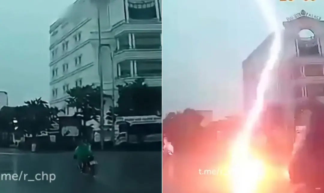 Mulher de 47 anos foi atingida por um raio em Vinh, Vietnã, enquanto pilotava moto durante tempestade. É preocupante co…