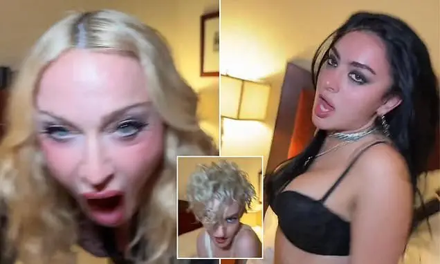 Madonna rolou no chão da cama com Charli XCX e Julia Garner depois da apresentação confusa nas VMAs. A gente vê essas f…