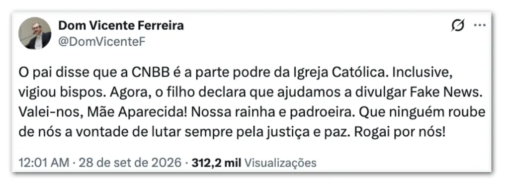Dom Vicente Ferreira criticou a família Bolsonaro após declarações sobre a CNBB. O bispo, membro da comissão de ecologi…