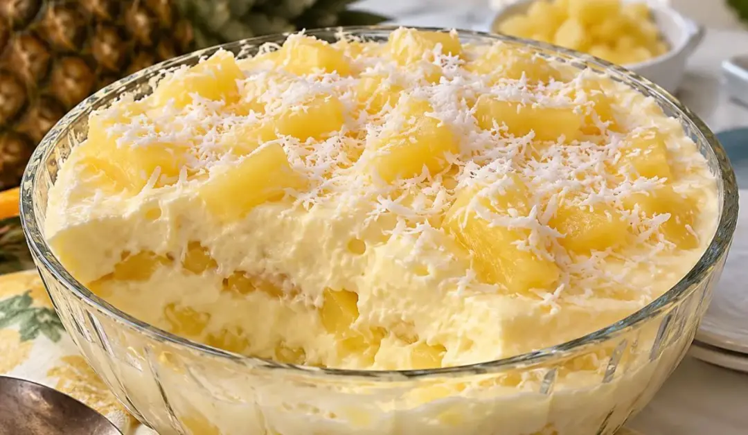 Amansa-sogra de abacaxi com creme e gelatina, uma opção simples para dias quentes, leva leite condensado, creme de leit…