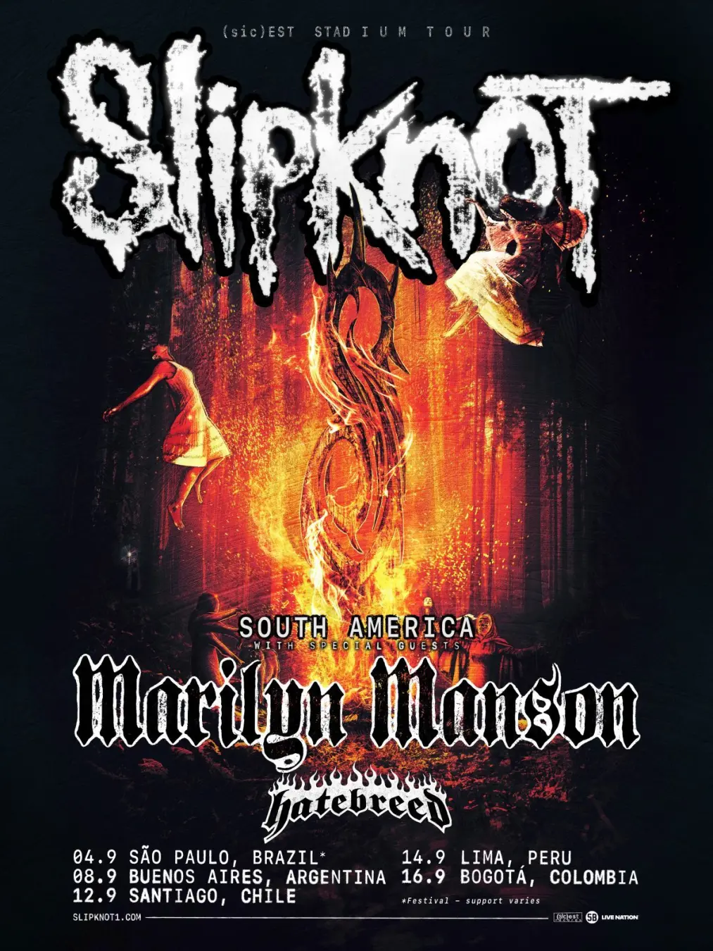 Slipknot vai fazer shows gigantes em Buenos Aires, 8 de setembro de 2027, no Estadio Huracán, e em Santiago, 12 de sete…