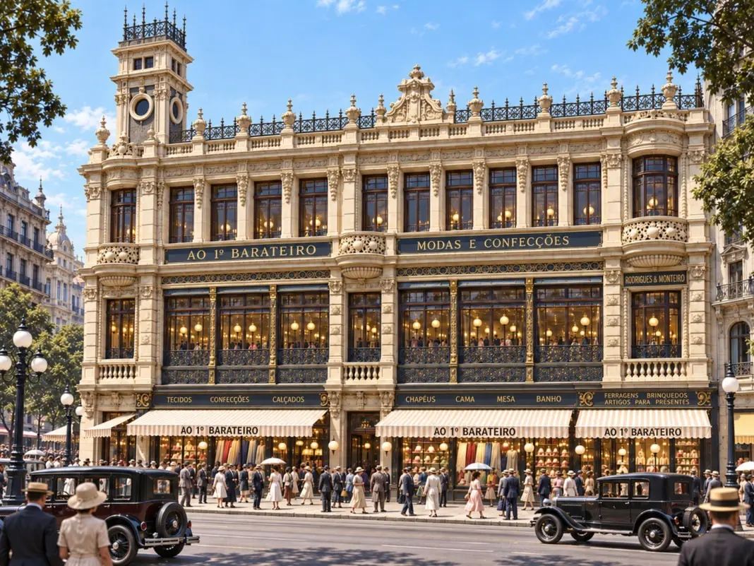 Casarão do Ao 1º Barateiro, na esquina da Rua do Rosário e Rua dos Ourives, era um ponto comercial que anunciava fazend…