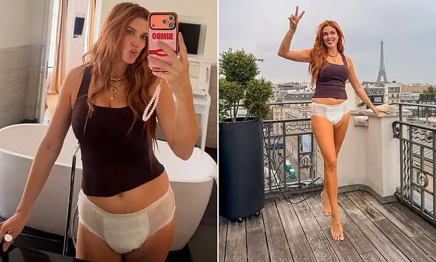 Ashley James usou calcinha de incontinência enquanto mostrou um fim de semana em Paris. Essa exposição de um momento pe…