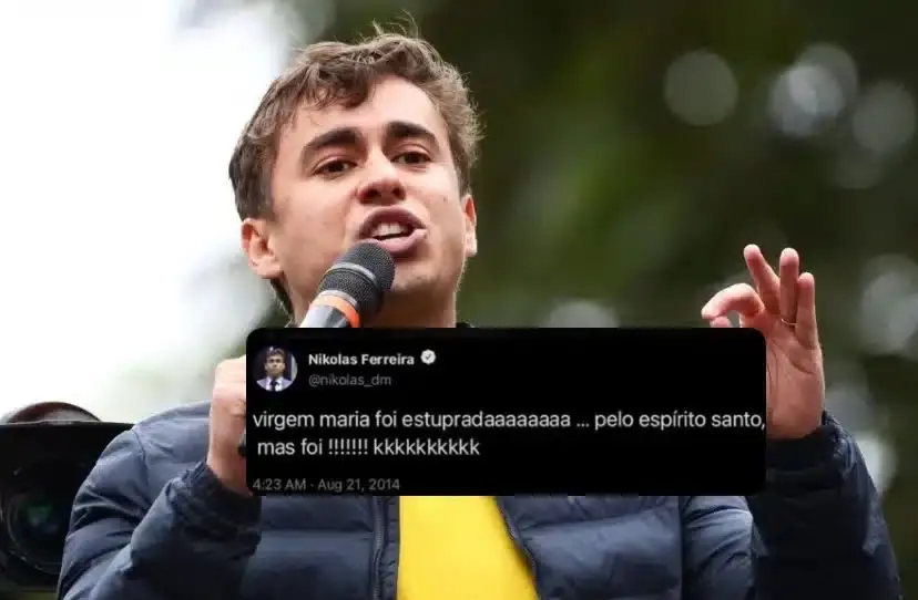 Nikolas Ferreira negou ter dito que Virgem Maria foi estuprada pelo Espírito Santo, alegando que o print circulando é f…