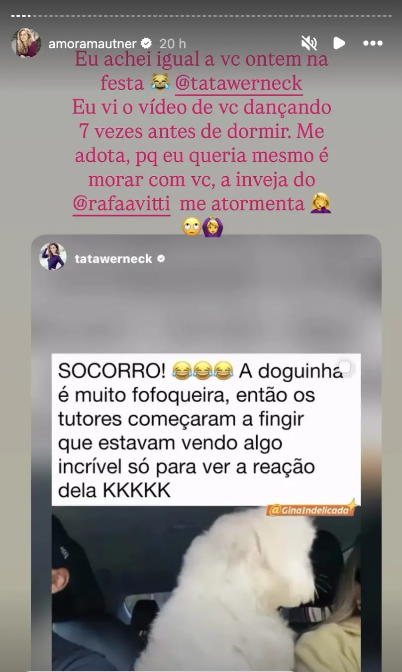 Amora Mautner brincou sobre a inveja que sente do Rafa Vitti porque ele mora com Tatá Werneck. Eu entendo a leveza diss…