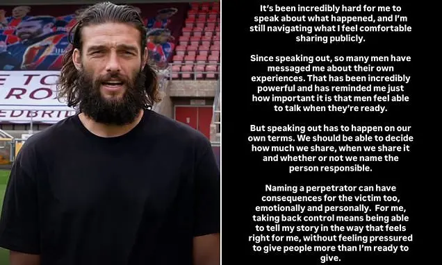 Andy Carroll recebeu muitas mensagens de apoio de vítimas de agressão sexual masculina depois de contar seu trauma. É i…