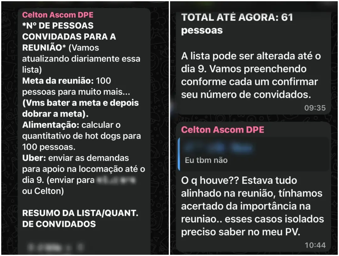 Celton Ramos, coordenador da DPE-RR, cobrava metas de convidados para reuniões políticas, exigindo justificativas indiv…