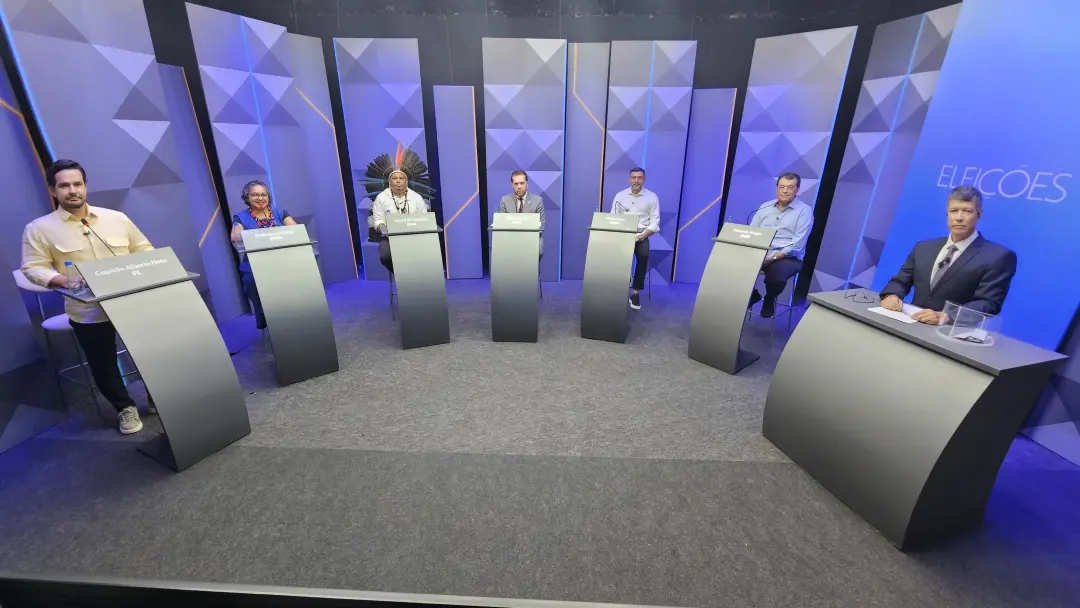 Debate no estúdio da Rede Amazônica teve saúde, Zona Franca e indígenas como temas centrais entre os candidatos ao Sena…