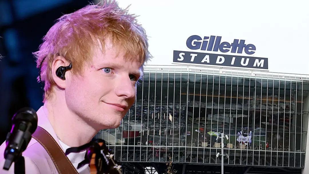 A estrutura do palco do Ed Sheeran está sendo desmontada perto do estádio de Robert Kraft em Boston por causa de uma te…