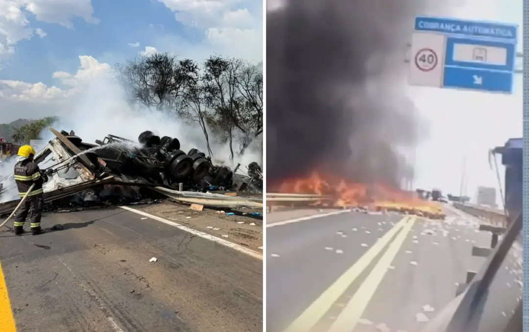 Hidrolina, em Goiás, teve um caminhão em chamas na BR-153, onde o motorista morreu no acidente. É triste ver o fim da v…