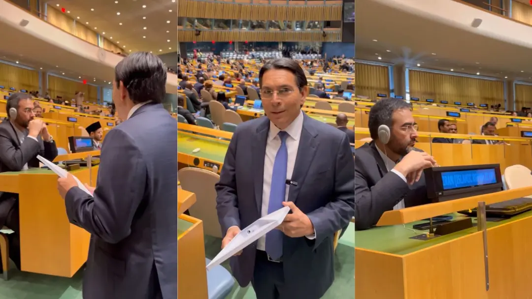 Danny Danon provocou um diplomata iraniano no plenário da Assembleia Geral da ONU, oferecendo uma caixa da Starlink e f…