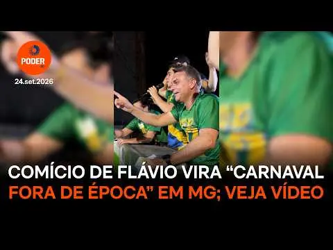 Teófilo Otoni, MG, palco de um ato de campanha com trio elétrico e Flávio Bolsonaro. O ato comparou a mobilização atual…
