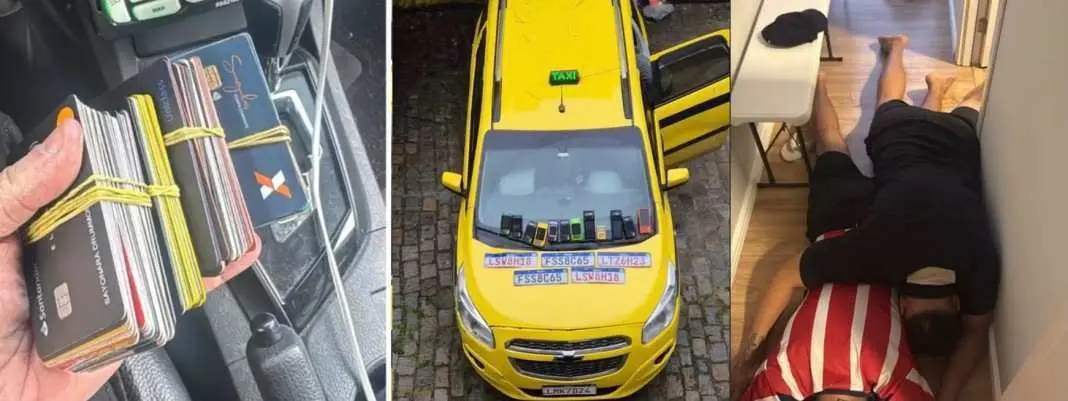 Trio suspeito foi preso no Rio com 85 cartões e máquinas adulteradas. O golpe envolvia táxi trocando placas e forçando …