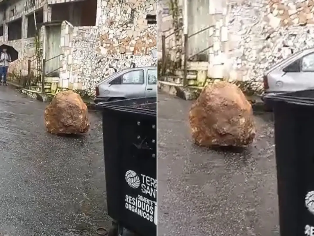 Morro São Bento, em Santos, teve pedra se desprendendo e caindo ladeira abaixo na Rua João Caetano. O susto foi grande …