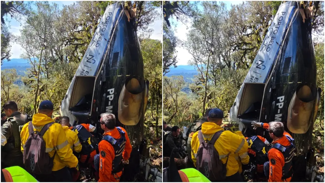 Urubici, Santa Catarina, palco da queda do helicóptero com Rick e outros quatro ocupantes. Especialistas apontam voo ba…