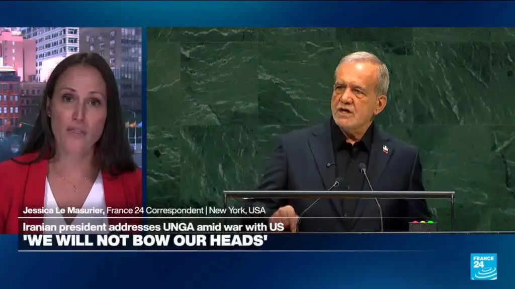 Presidente iraniano Masoud Pezeshkian falou na Assembleia Geral da ONU hoje, seu primeiro discurso desde o início do co…