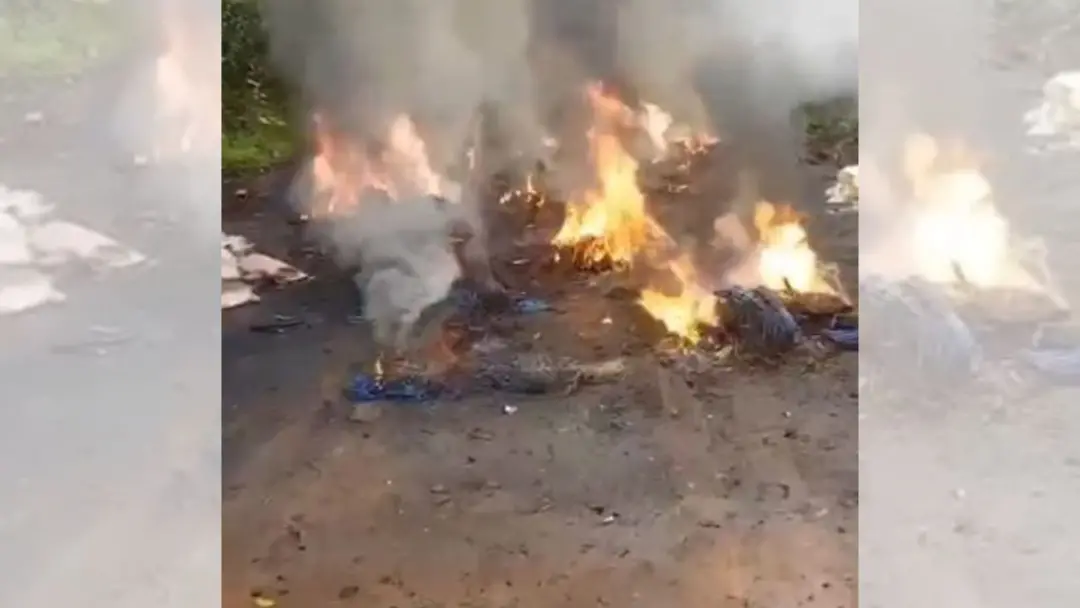 200 quilos de fios sendo queimados em Ourinhos, SP. Um homem foi preso por receptação depois que a Guarda Municipal fla…