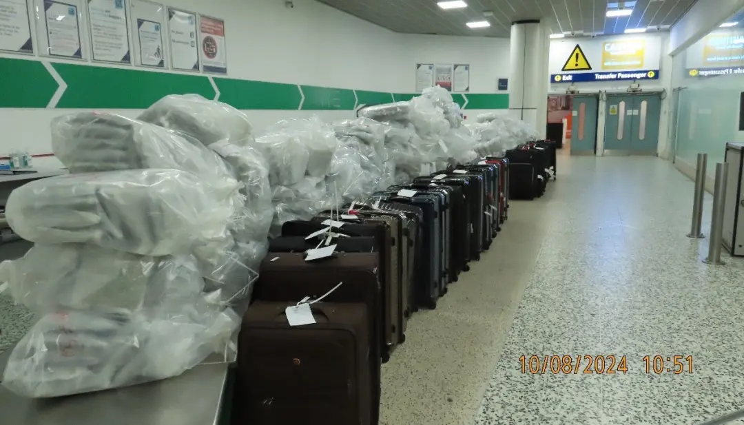460 kg de cannabis foram apreendidos no aeroporto de Birmingham, Reino Unido, vindo da Tailândia. A fiscalização foi ac…