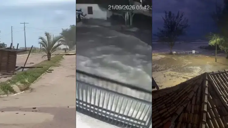 Litoral de Santa Catarina teve um avanço repentino da água na manhã de segunda, em municípios como Jaguaruna e Laguna, …