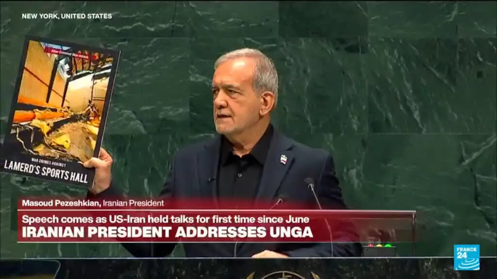 Presidente iraniano Pezeshkian falou na Assembleia Geral da ONU em seu primeiro discurso desde o início do conflito com…