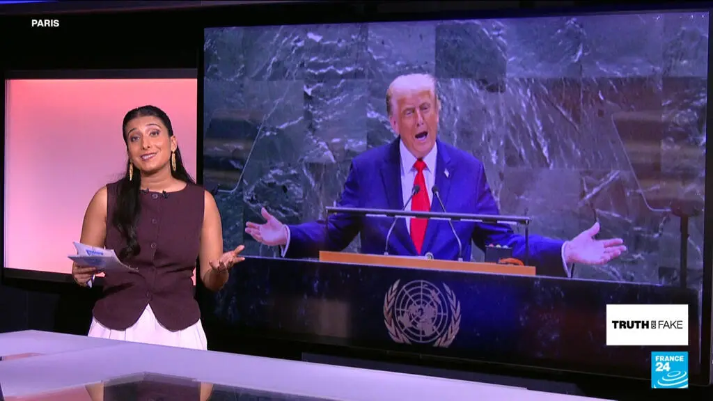 Discursos do Donald Trump na Assembleia Geral da ONU contêm alegações que são enganosas ou exageradas. Ele afirmou que …
