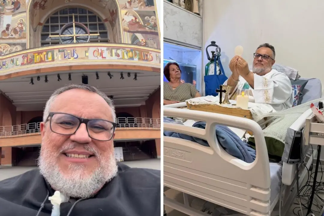 Padre Márlon Múcio, com doença rara, foi ao Santuário de Aparecida após superar 14 internações entre 2025 e 2026. Ver a…