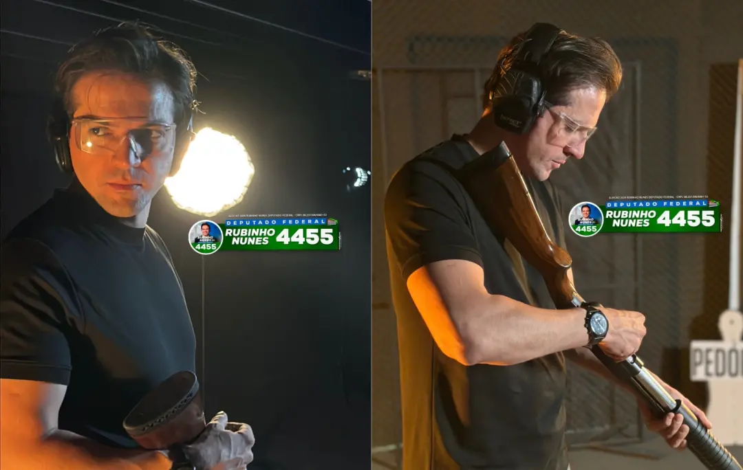 Propaganda de Rubinho Nunes com arma foi derrubada na Justiça. O candidato defende que é só representação, comparando c…